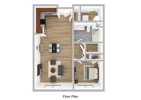 Floor plan for 1 bed, 1 bath